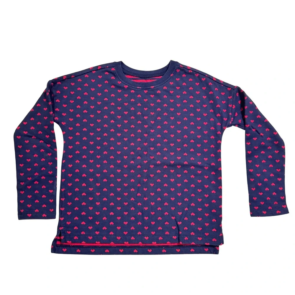 Primary Cozy Cotton Doubleknit Pullover 4-5 Long Sleeve Top Navy Blue Red Hearts